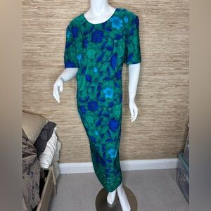 Vintage Short Sleeve Floral Print Long Dress 18W